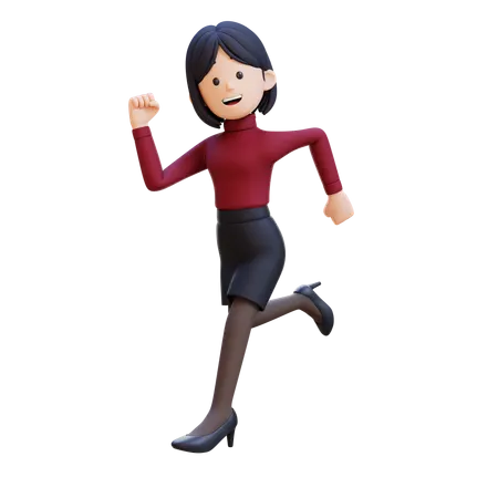 Junge Frau läuft in guter Stimmung  3D Illustration