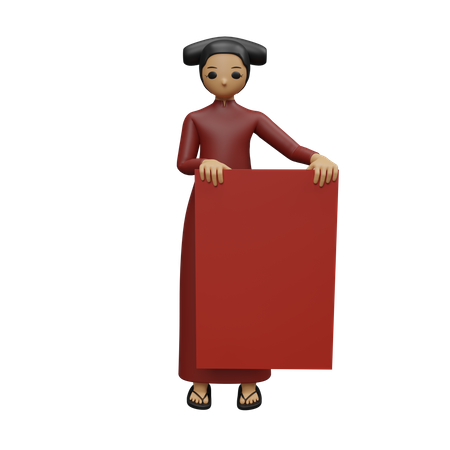 Junge Frau mit chinesischem Banner  3D Illustration