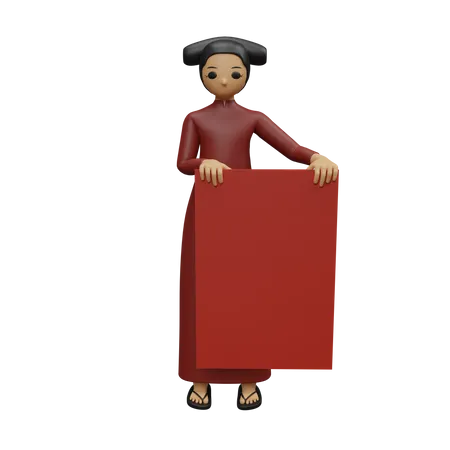 Junge Frau mit chinesischem Banner  3D Illustration