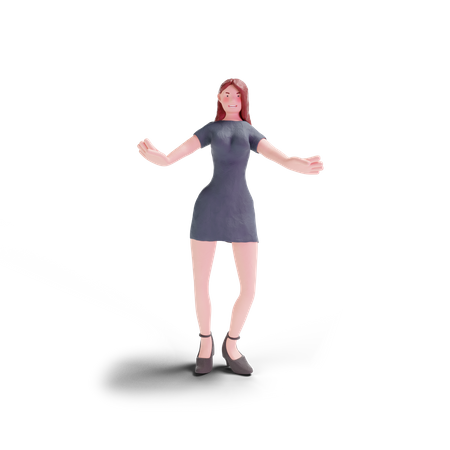 Junge Frau tanzt im Partykleid  3D Illustration