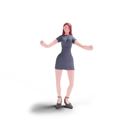 Junge Frau tanzt im Partykleid  3D Illustration