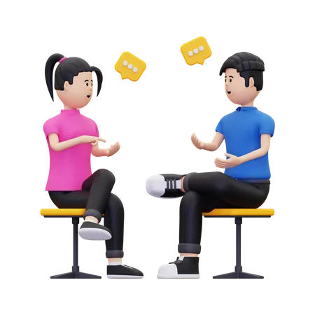 Junge Frau und Mann diskutieren etwas  3D Illustration