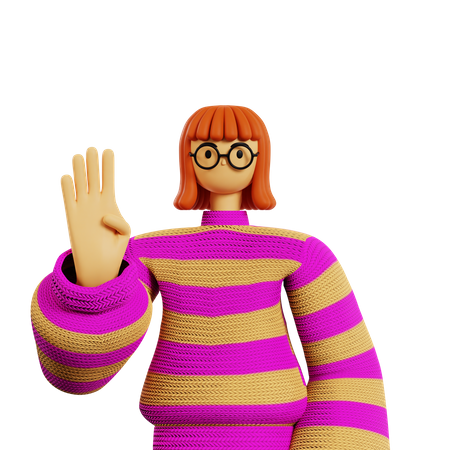 Junge Frau zeigt vier Finger pose  3D Illustration