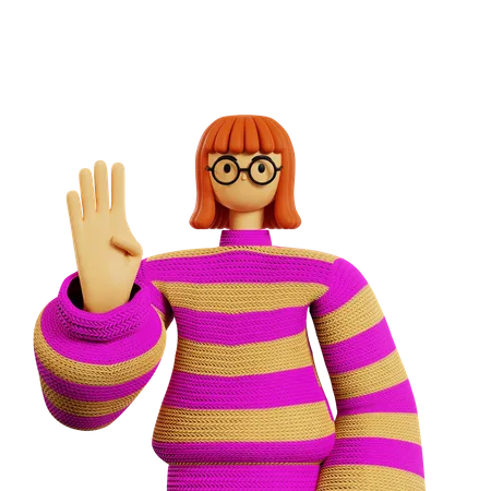 Junge Frau zeigt vier Finger pose  3D Illustration