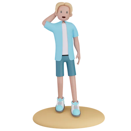 Junge genießt Strand  3D Illustration