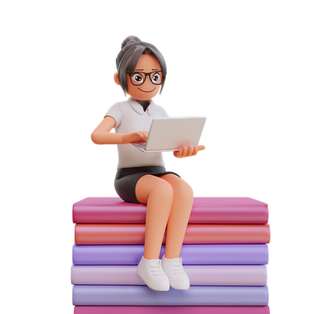 Junge Geschäftsfrau mit Laptop  3D Illustration