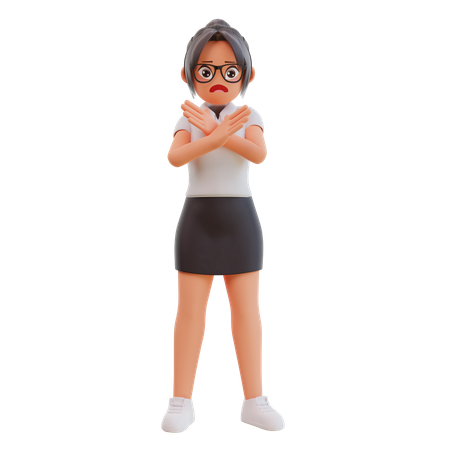 Junge Geschäftsfrau überquert die Hände, keine Geste  3D Icon