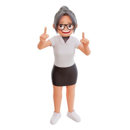 Junge Geschäftsfrau zeigt mit beiden Fingern nach oben  3D Icon