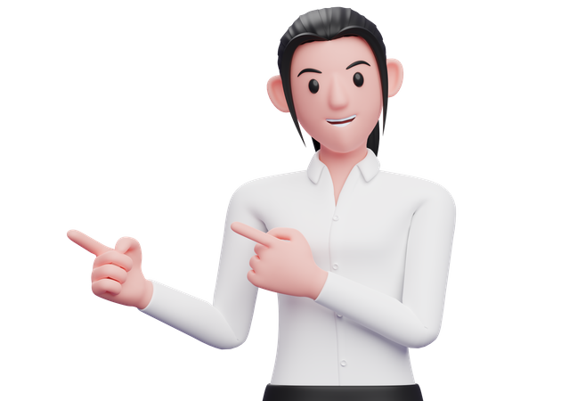 Junge Geschäftsfrau zeigt mit beiden Fingern zur Seite  3D Illustration