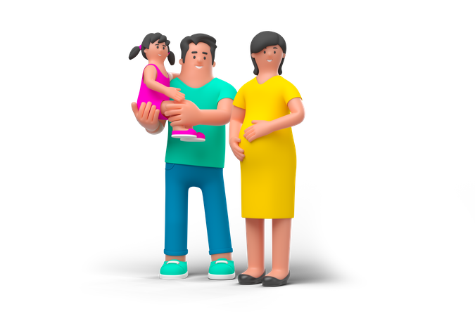 Junge glückliche Familie  3D Illustration