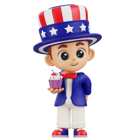Junge hält amerikanischen Cupcake  3D Illustration