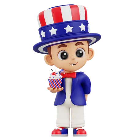 Junge hält amerikanischen Cupcake  3D Illustration