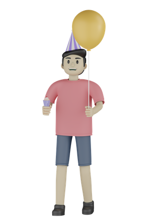 Junge hält Ballon  3D Illustration