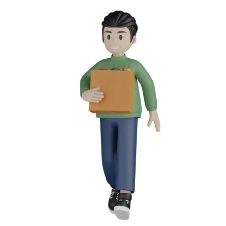 Junge der einkaufstüte hält  3D Illustration