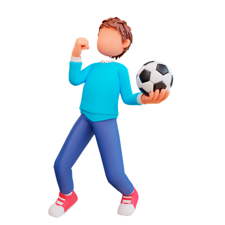Junge der fußball hält  3D Illustration
