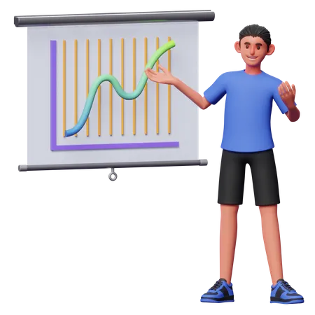 Junge gibt Geschäftspräsentation  3D Illustration