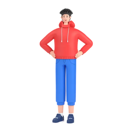 Junge hält Hände auf der Taille pose  3D Illustration