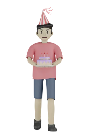 Junge der kuchen hält  3D Illustration