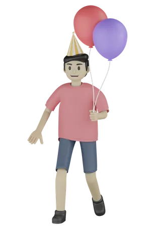 Junge der luftballons hält  3D Illustration