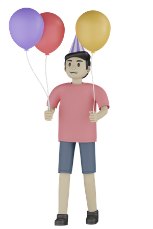 Junge der luftballons hält  3D Illustration