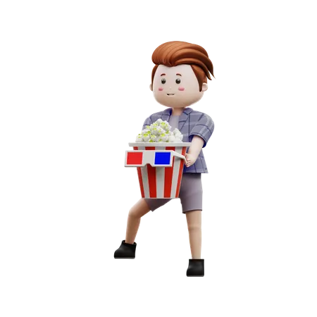 Junge der popcornschachtel hält  3D Illustration