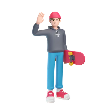 Junge der skateboard hält  3D Illustration