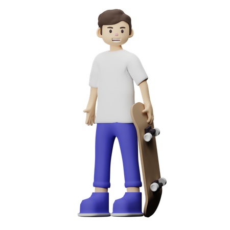 Junge der skateboard hält  3D Illustration