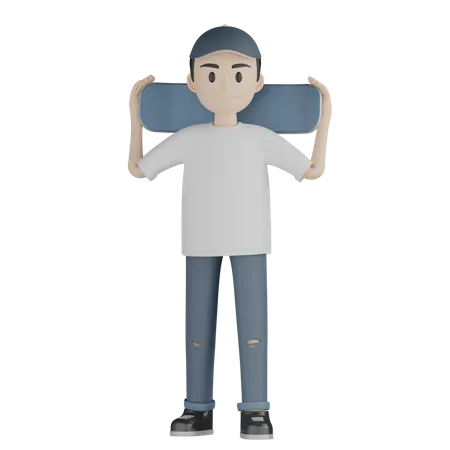 Junge der skateboard hält  3D Illustration