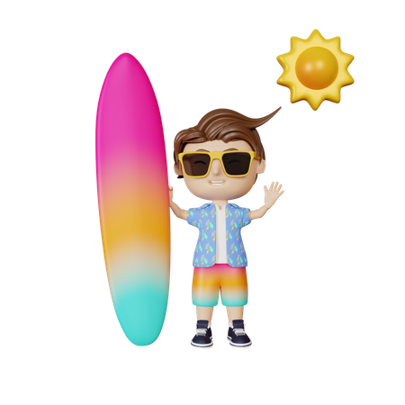 Junge der surfbrett hält  3D Illustration
