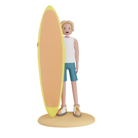 Junge der surfbrett hält  3D Illustration