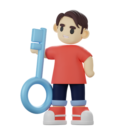 Junge mit Bestätigungsschlüssel  3D Illustration