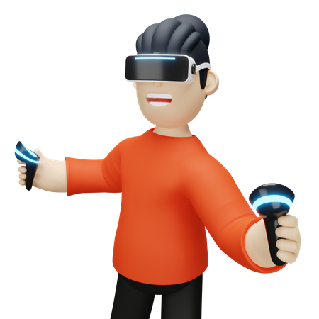 Junge hält VR-Controller  3D Illustration