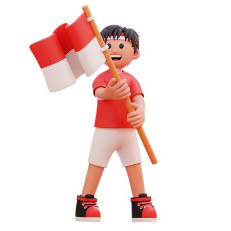 Junge hisst die indonesische Flagge  3D Illustration