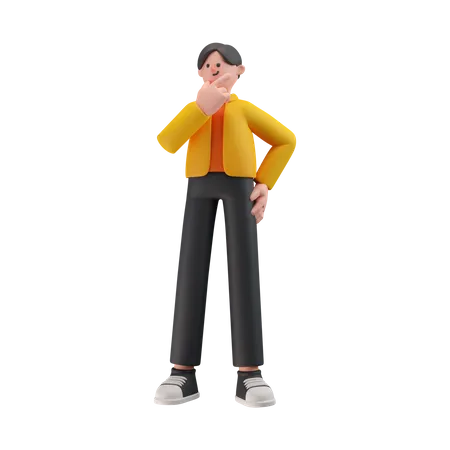 Junge in Denkpose  3D Illustration