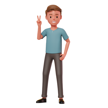 Junge in Friedensgestenpose  3D Illustration