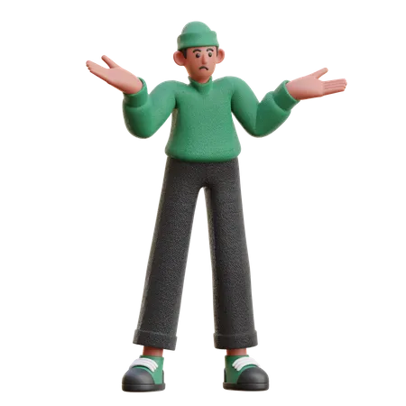 Junge in verwirrter Pose  3D Illustration