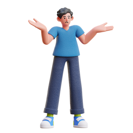 Junge in verwirrter Pose  3D Illustration