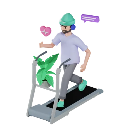 Junge läuft auf Laufband  3D Illustration