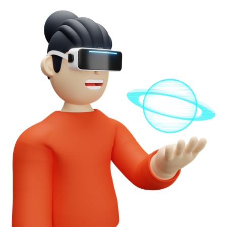 Junge lernt mit VR-Technologie  3D Illustration