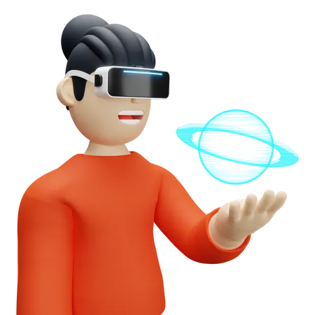 Junge lernt mit VR-Technologie  3D Illustration
