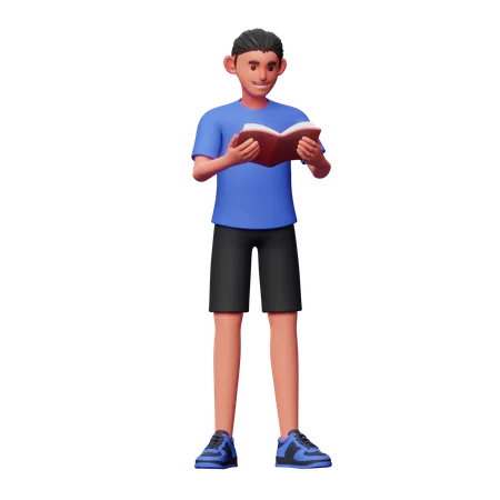 Junge liest Buch  3D Illustration