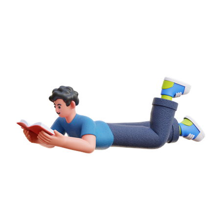 Junge liest ein Buch im Schlaf  3D Illustration