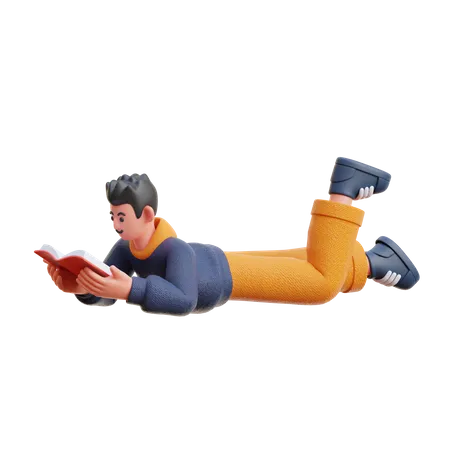 Junge liest ein Buch im Schlaf  3D Illustration