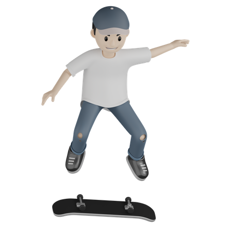 Junge macht 360 Kickflip  3D Illustration