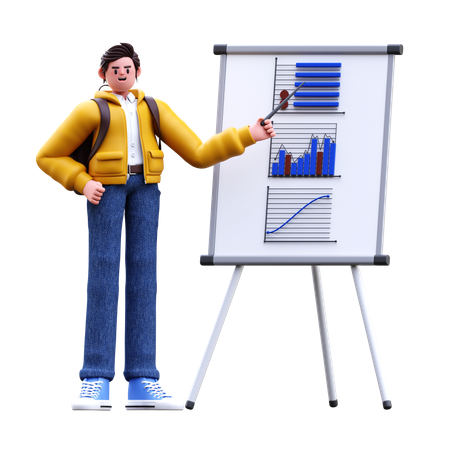 Junge macht Präsentation  3D Illustration