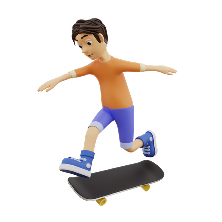 Junge beim Skaten auf Skateboard  3D Illustration