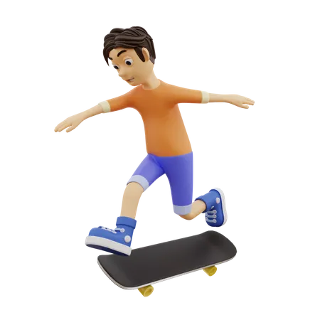 Junge beim Skaten auf Skateboard  3D Illustration