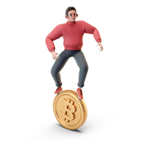 Junge mit Bitcoin  3D Illustration