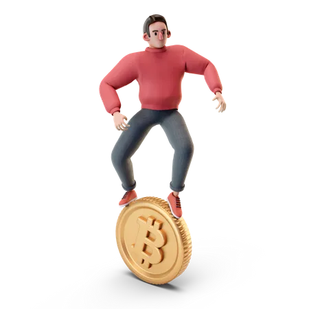 Junge mit Bitcoin  3D Illustration