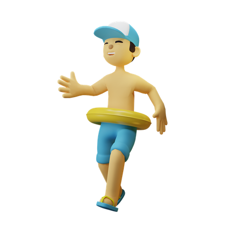 Junge mit gelbem Schwimmer  3D Illustration